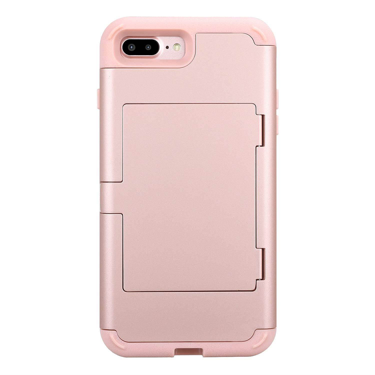 iPhone 7 Plus Case, iPhone 7 Plus Mirror Case,Hidden Back Mirror Wallet Case for Girls Women with Card Holder Impact Shock-Absorbent Case Cover for Apple iPhone 7 Plus. (Rose Gold)