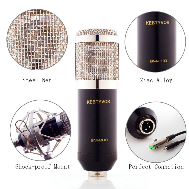 gold--BM800 Professional Suspension Microphone Kit Studio Live Stream Broadcasting Recording Condenser Microphone Set