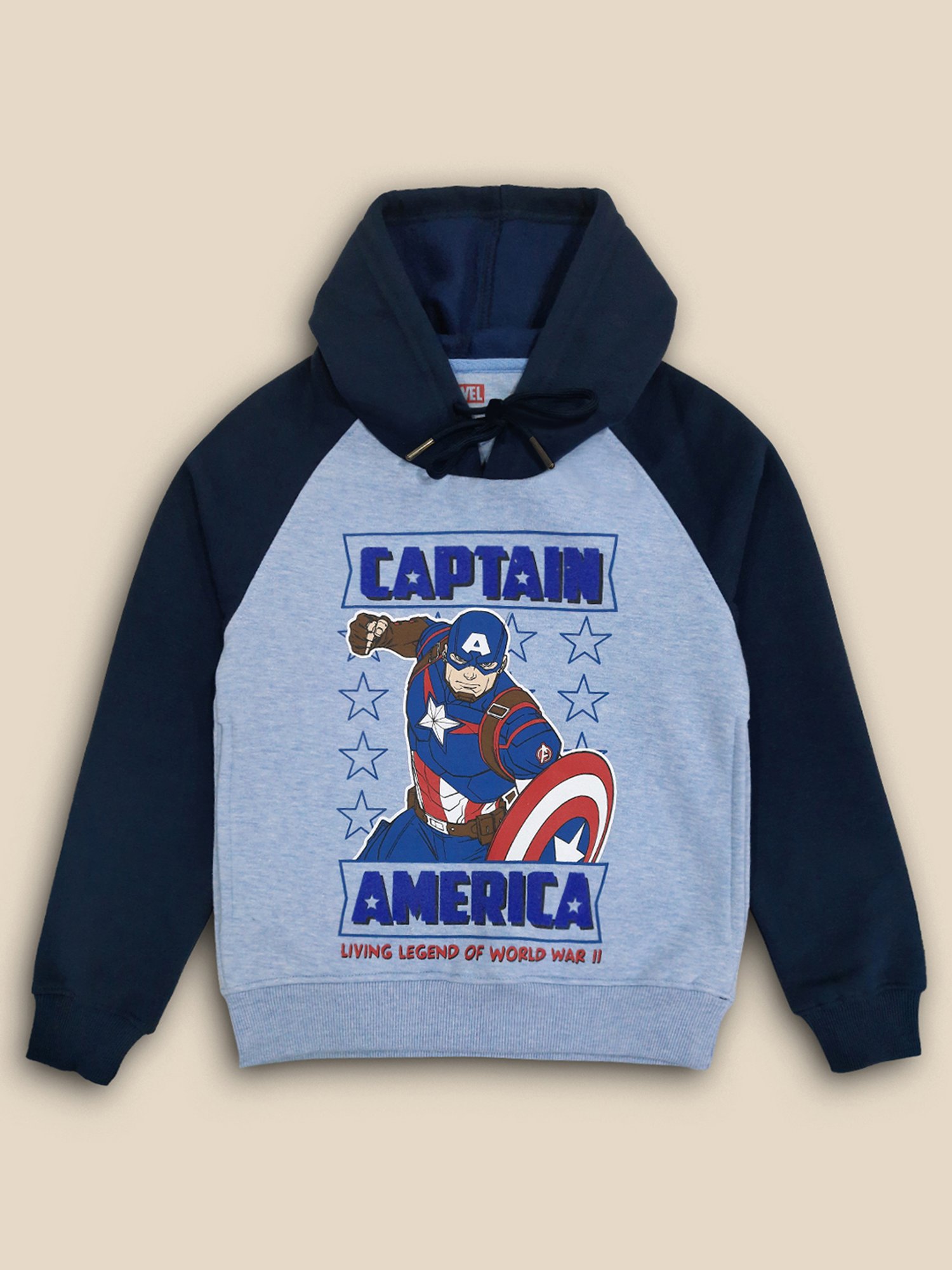 Kidsville Captain America Printed Regular Fit Blue Hoodie For Boys