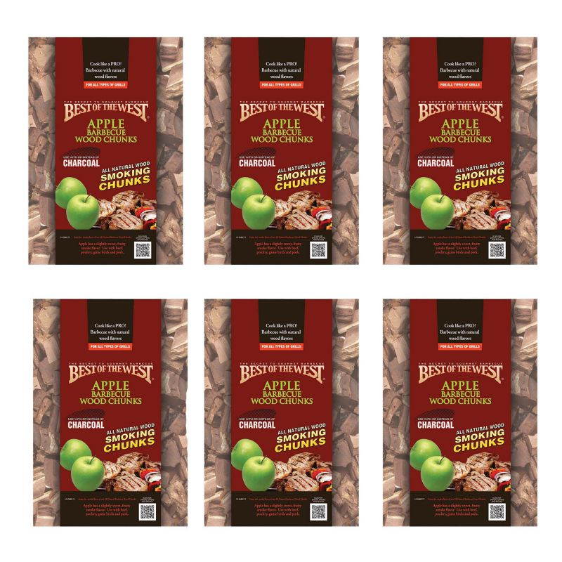 Best of the West 1/5 Cu. Ft. Bag of Natural Smoking Wood Chunks, Apple (6 Pack)