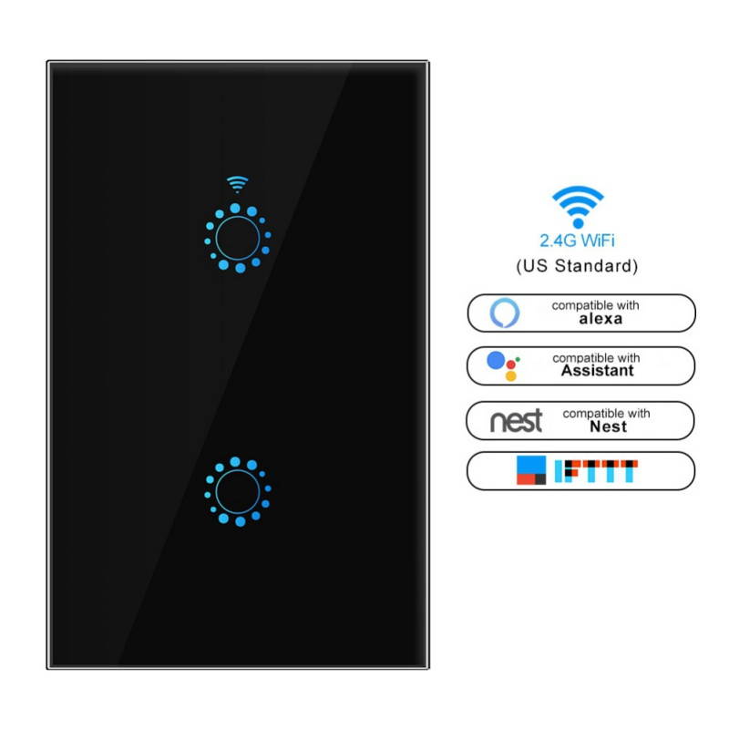 Smart Switch 3 Gang WiFi Light Switches in Tempered Glass Touch Panel by Tuya/Smart Life APP Compatibles with Alexa, Google Home and IFTTT,No Hub Required (Black)