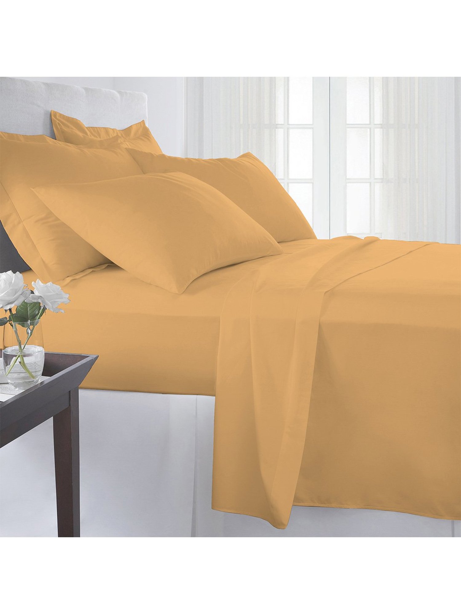 Pizuna Mustard Yellow 400TC Cotton Fitted Bed Sheet with 2 Pillow Covers