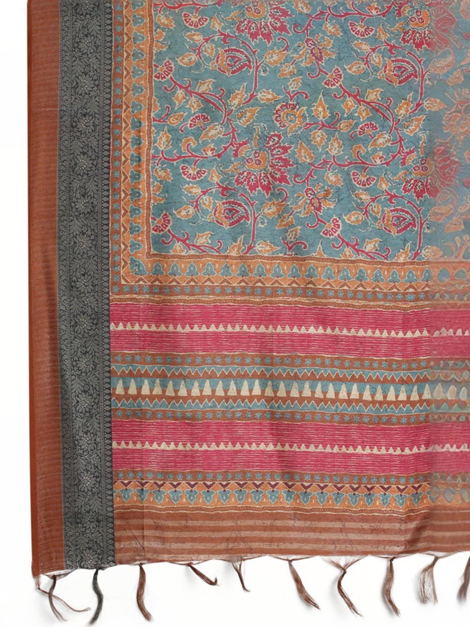 Soch Womens Turquoise Blue Floral Print Chanderi Unstitch Dress Material With Cutdana