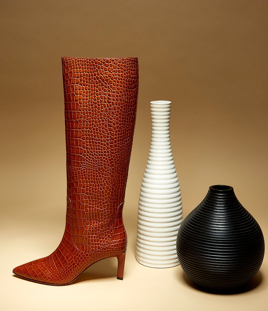 AD & Daughters Tasmine Croc Embossed Leather Tall Shaft Boots