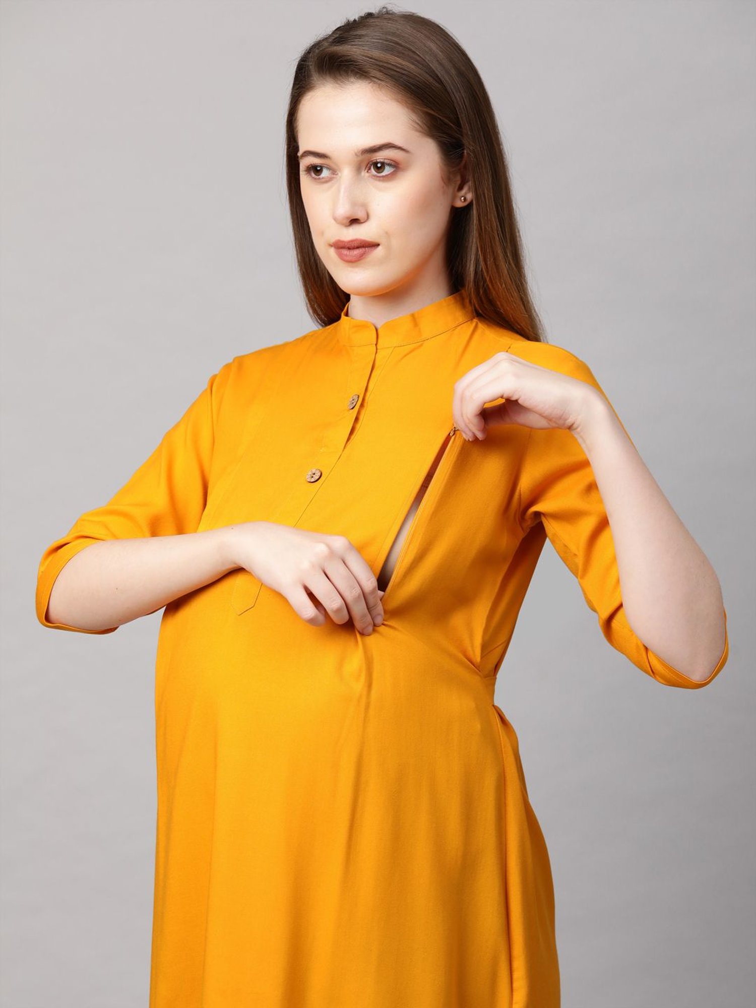 MomToBe Yellow Regular Fit Maternity Kurta