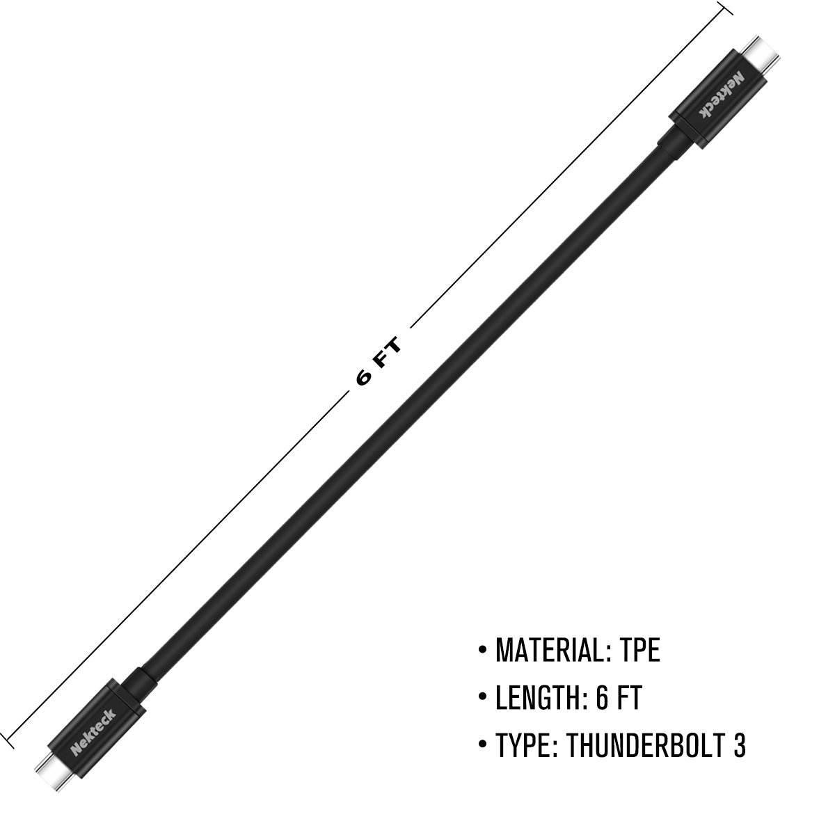 [Thunderbolt 3 Certified] Nekteck Thunderbolt 3 (20Gbps) Cables 100W (USB C Compatible) for Macbook Pro ThinkPad Yoga Alienware 17 and more/ Black 6ft