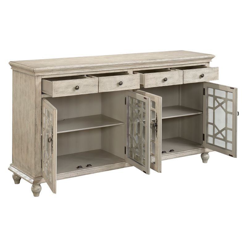 Millcreek Mirrored 4 Door 4 Drawer Credenza TV Stand for TVs up to 74" Ivory - Treasure Trove