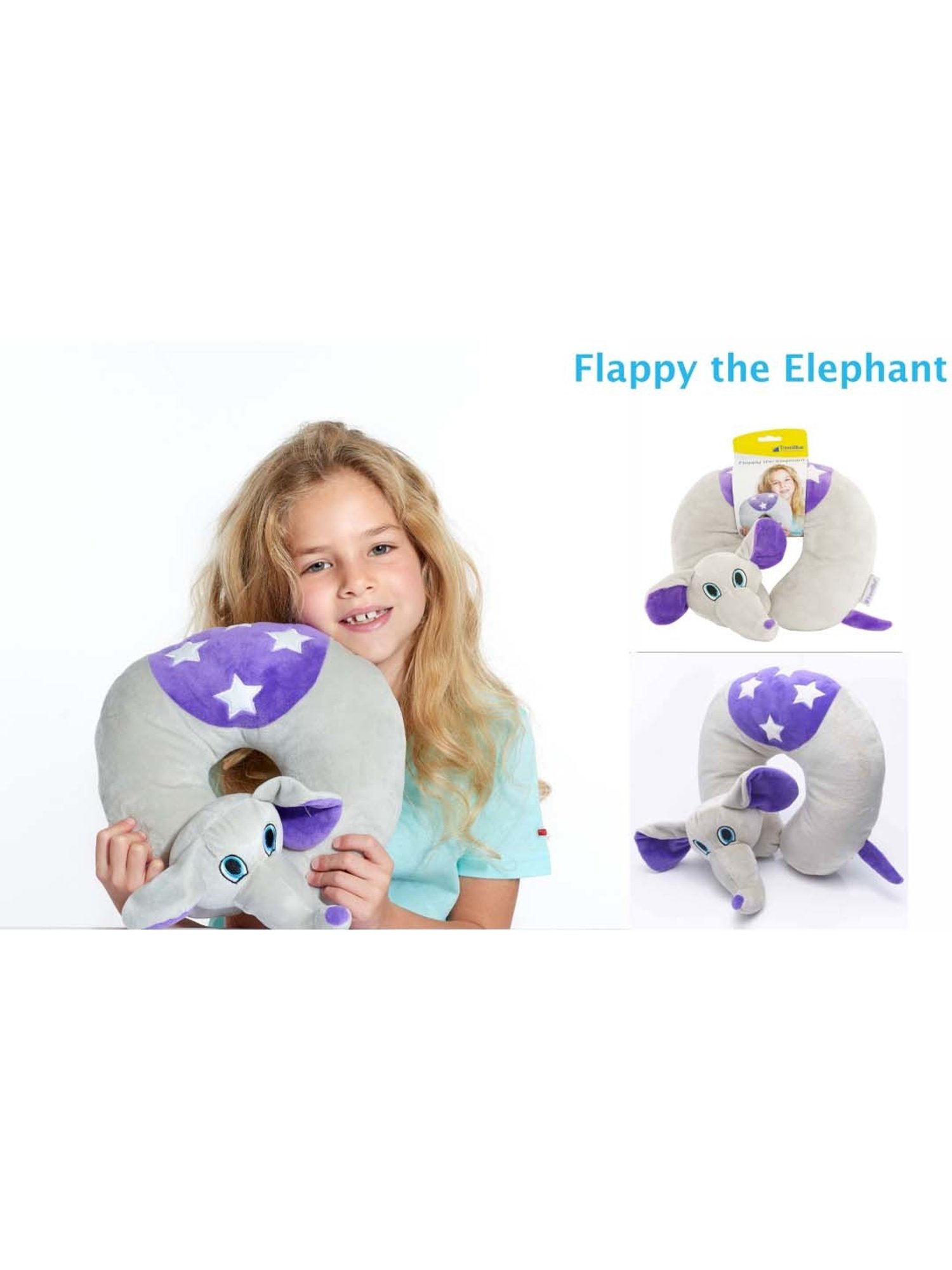Travel Blue Grey Elephant Neck Pillow for Kids
