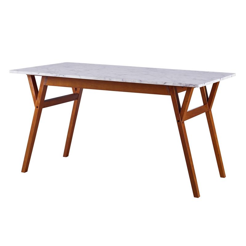 Ashton Rectangular Dining Table with Faux Marble Top Solid Wood Leg Walnut Finish - Versanora