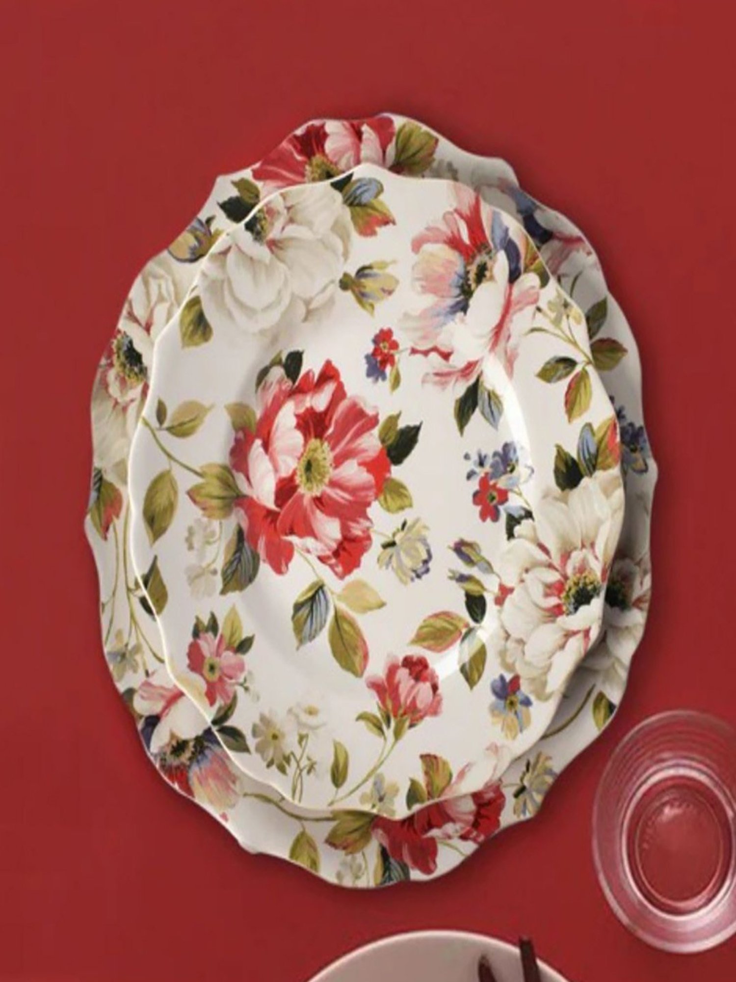 Nestasia Premium Quality Mandala Yellow Spiral Printed Square Shaped Ceramic Plate With Handle