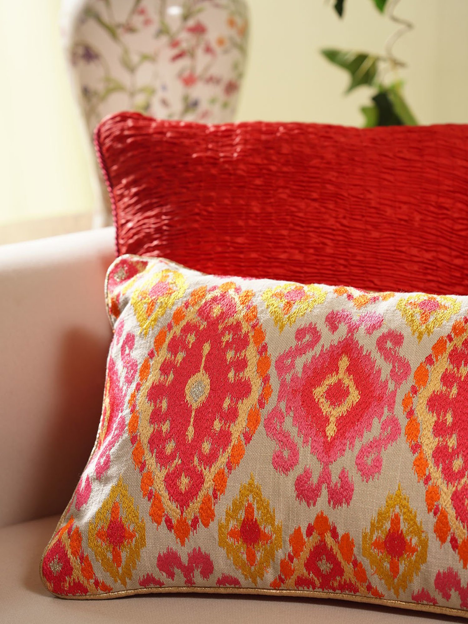 Pure Home and Living Ivory Cotton Embroidery Cushion Cover