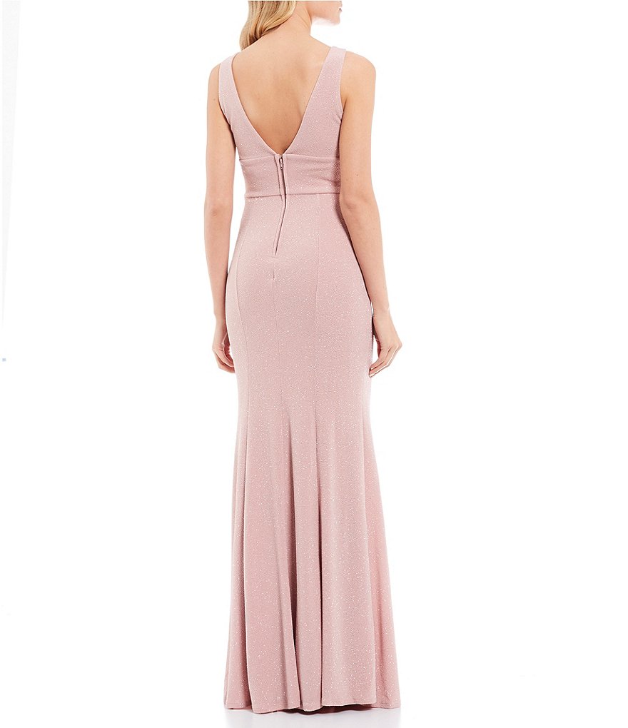 City Vibe Triple Banded Waist Glitter Sheath Long Dress