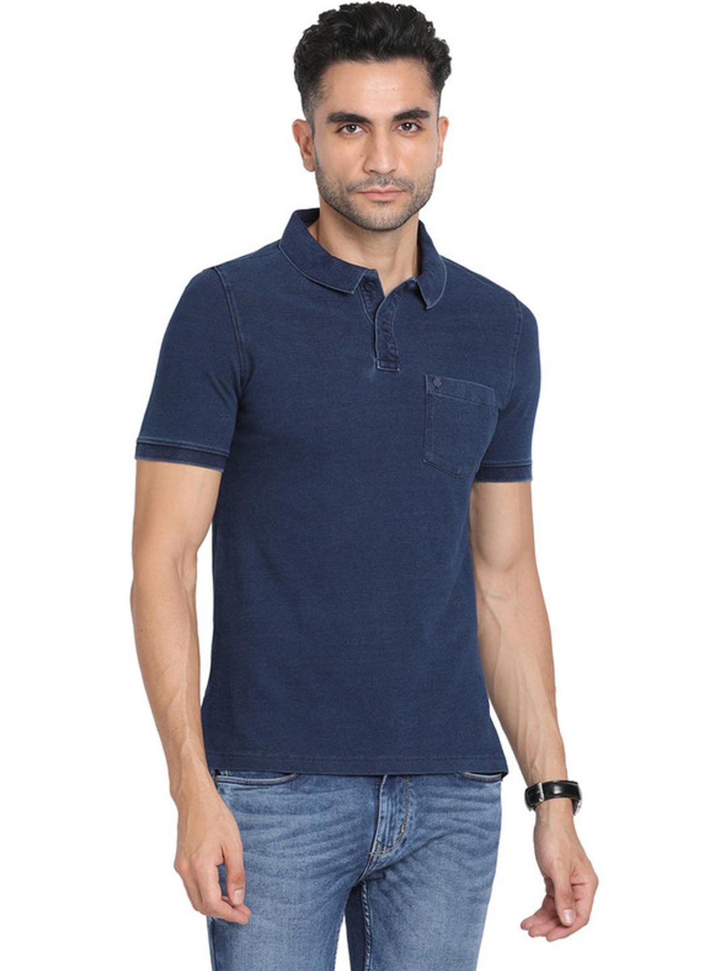 Turtle Navy Cotton Slim Fit Polo T-Shirts