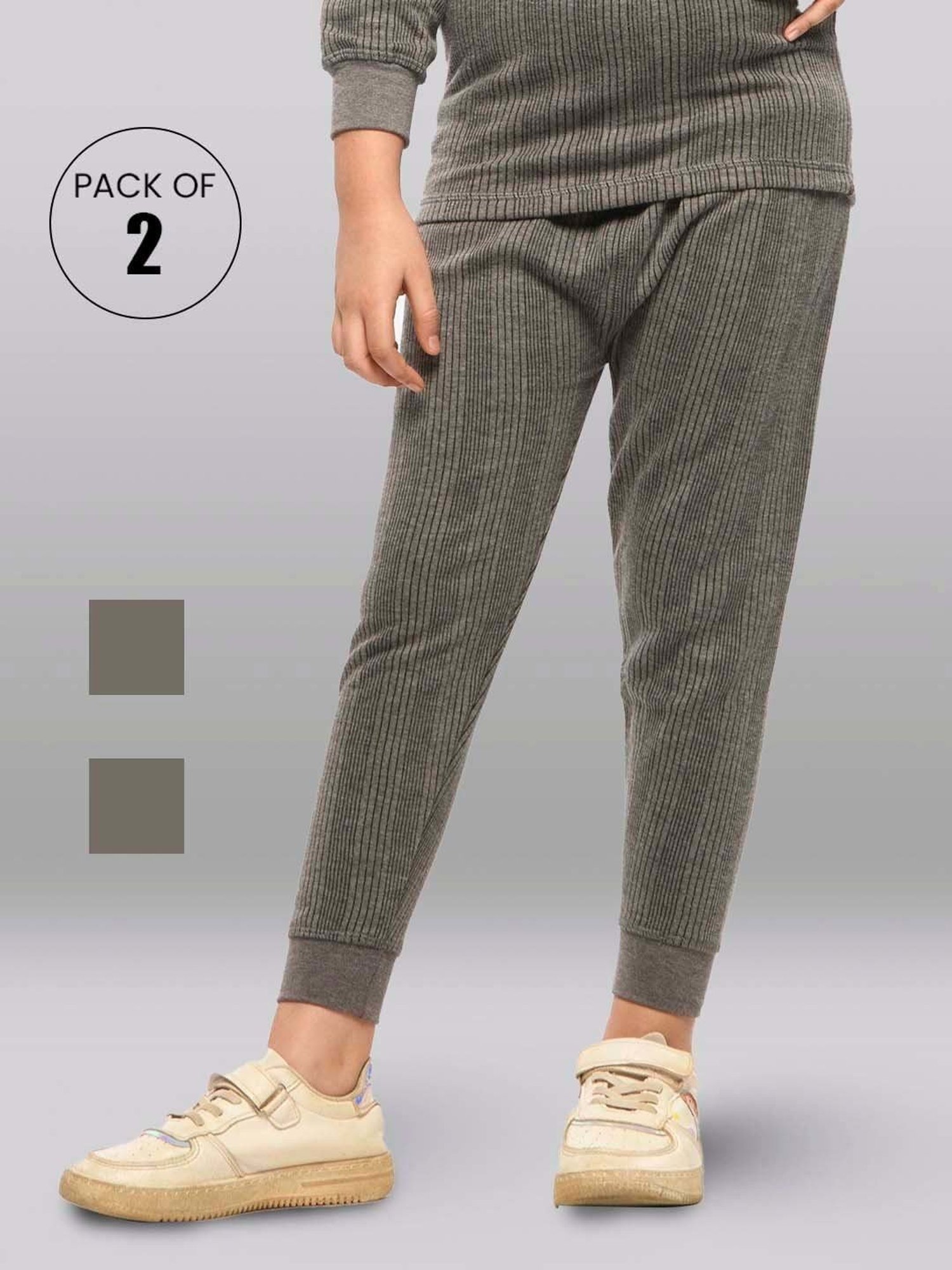 LUX Inferno Girls Charcoal Grey Skinny Fit Thermal Pants (Pack of 2)