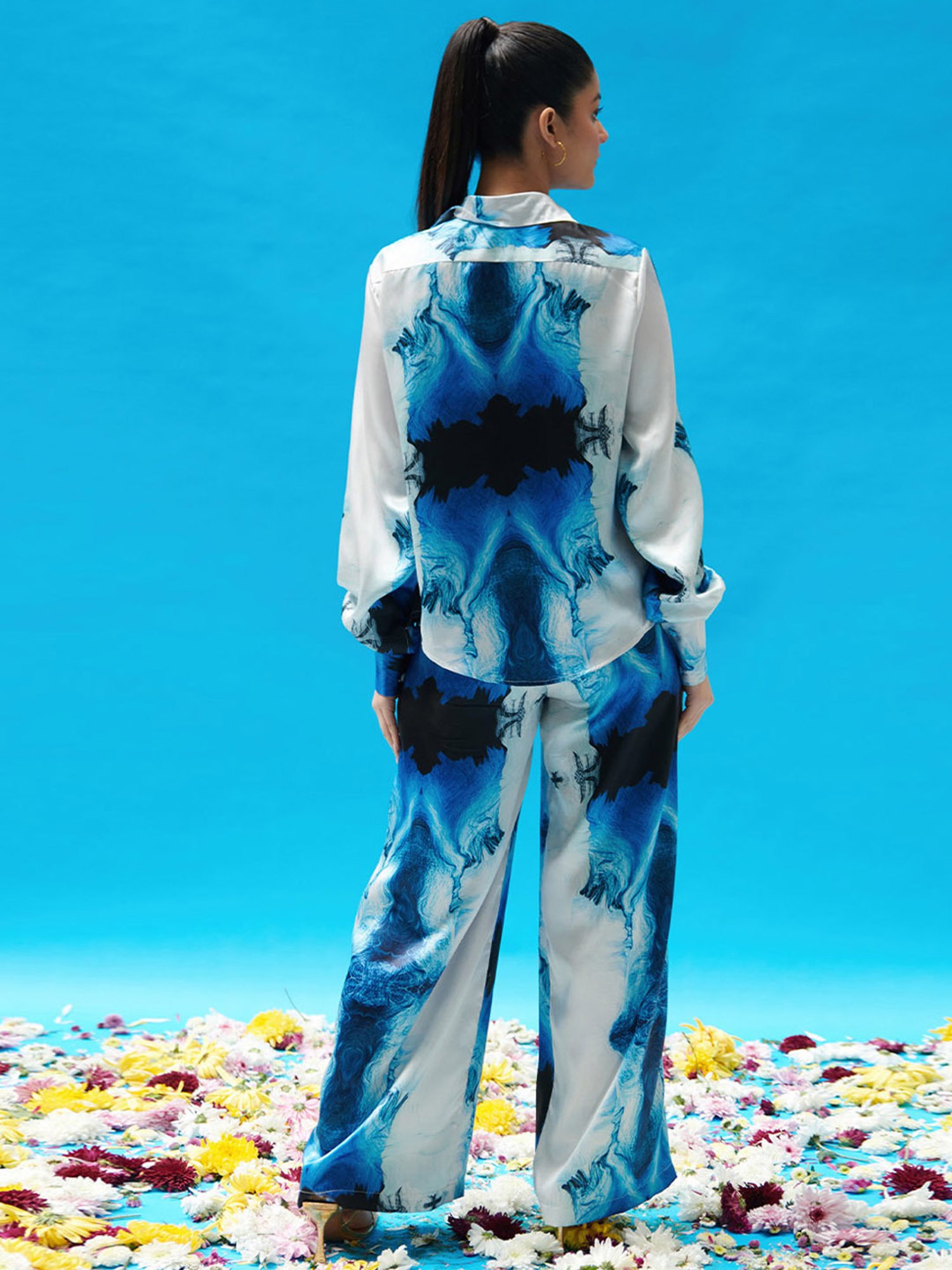 Cin Cin Blue Wave Printed Satin Coord Set