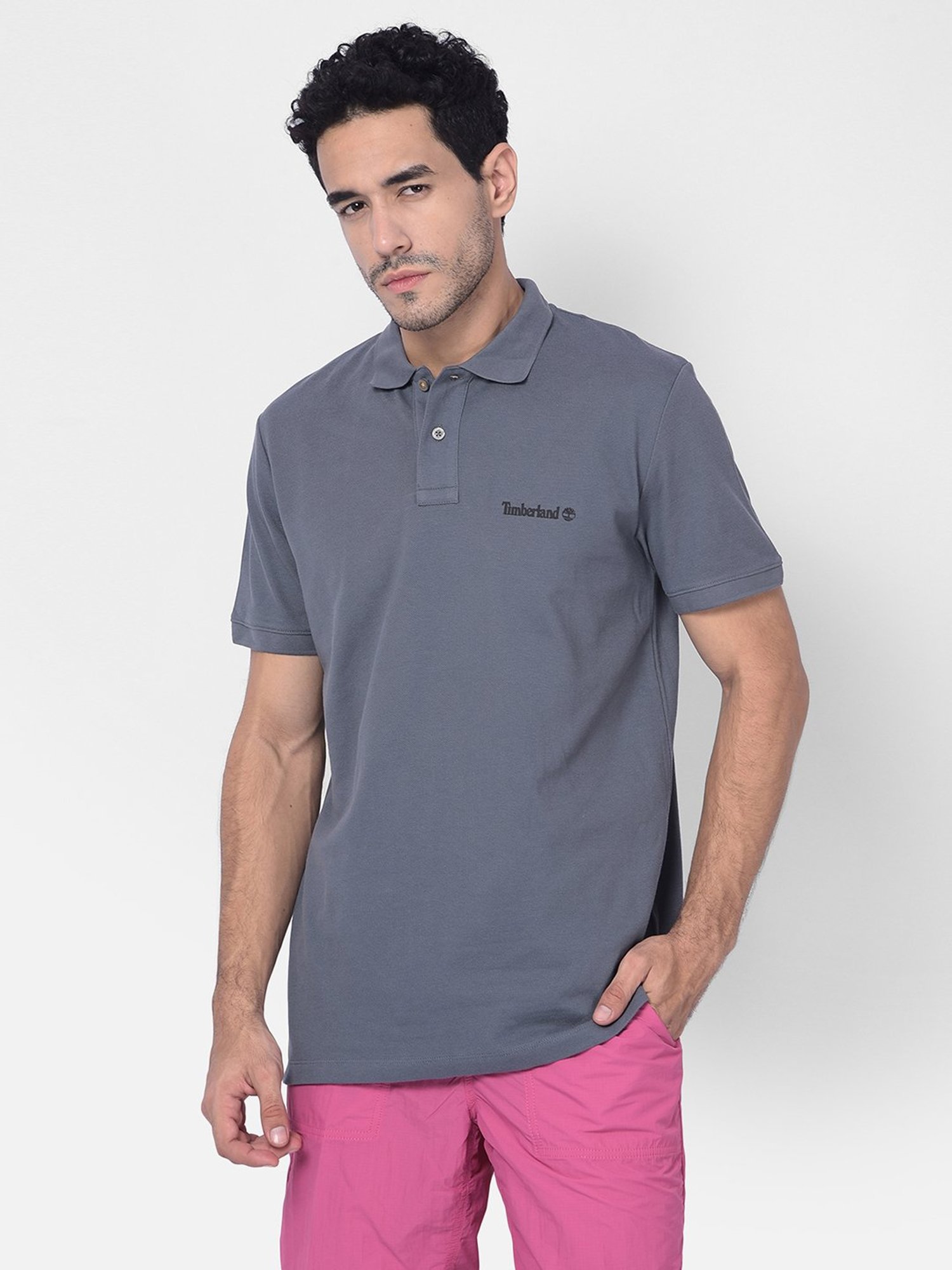 Timberland Grey Regular Fit Logo Print Polo T-Shirt