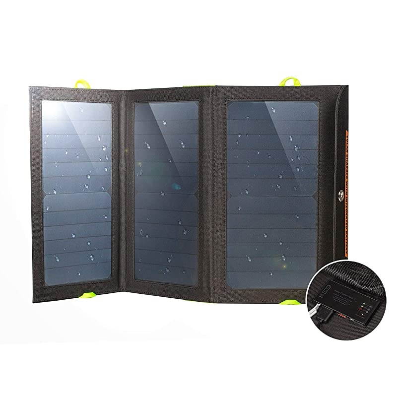 Tuff Solar Charger with Builtin Battery Power Bank 21W Dual USB Compact Durable and Waterproof Portable Solar Panel Battery Charger for Cellphones Tablets and Electronics While Camping