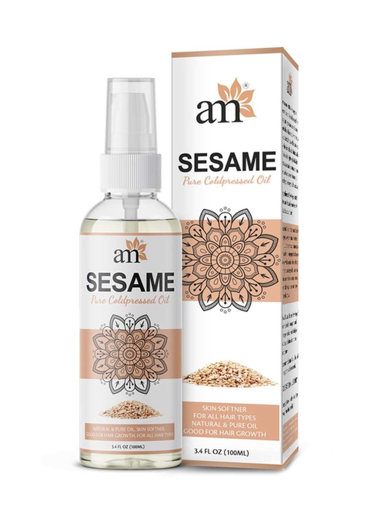 AromaMusk USDA Organic 100% Pure Cold Pressed Extra Virgin Sesame Oil for Hair & Skin - 100 ml