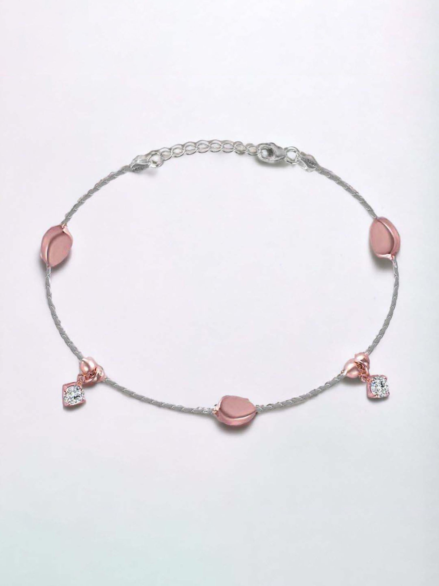 Rihi by P.C. Chandra Jewellers 925 Silver Rose Gold Stone Drop Anklet for Women & Girls