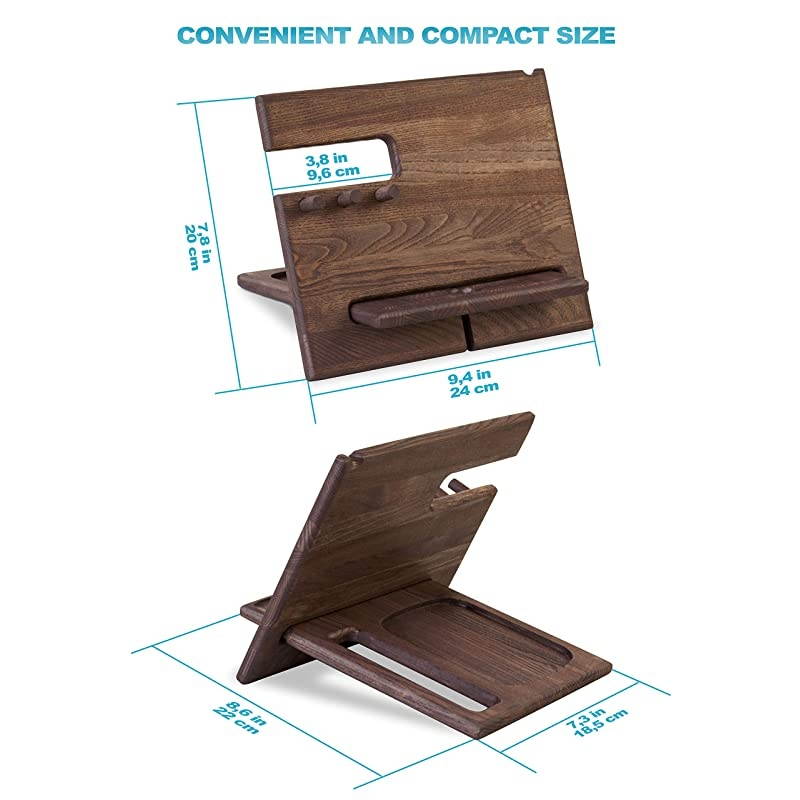 Wood Phone Docking Station Ash Hooks Key Holder Wallet Stand Watch Organizer Men Gift Husband Wife Anniversary Dad Birthday Nightstand Purse Tablet Father Graduation Male