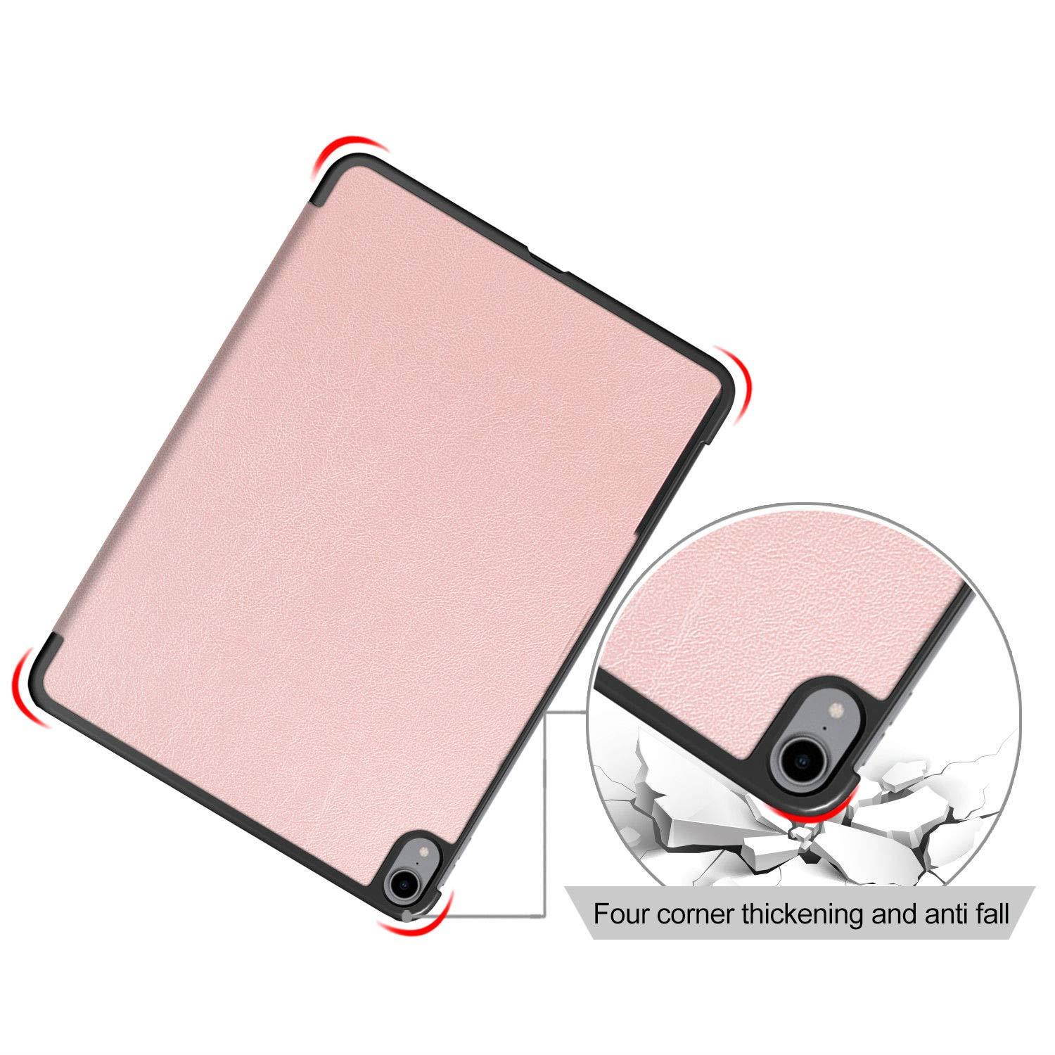 for iPad Pro 11 (2018) Case, SuperGuardZ Slim Shockproof Smart Folio Protective Cover Armor w/Sleep&Wake Function [Rose Pink] + 2 Stylus Pen