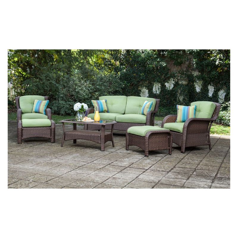 La-Z-Boy Outdoor Sawyer 6pc Wicker Outdoor Seating Set with Sunbrella Spectrum Cilantro Cushion