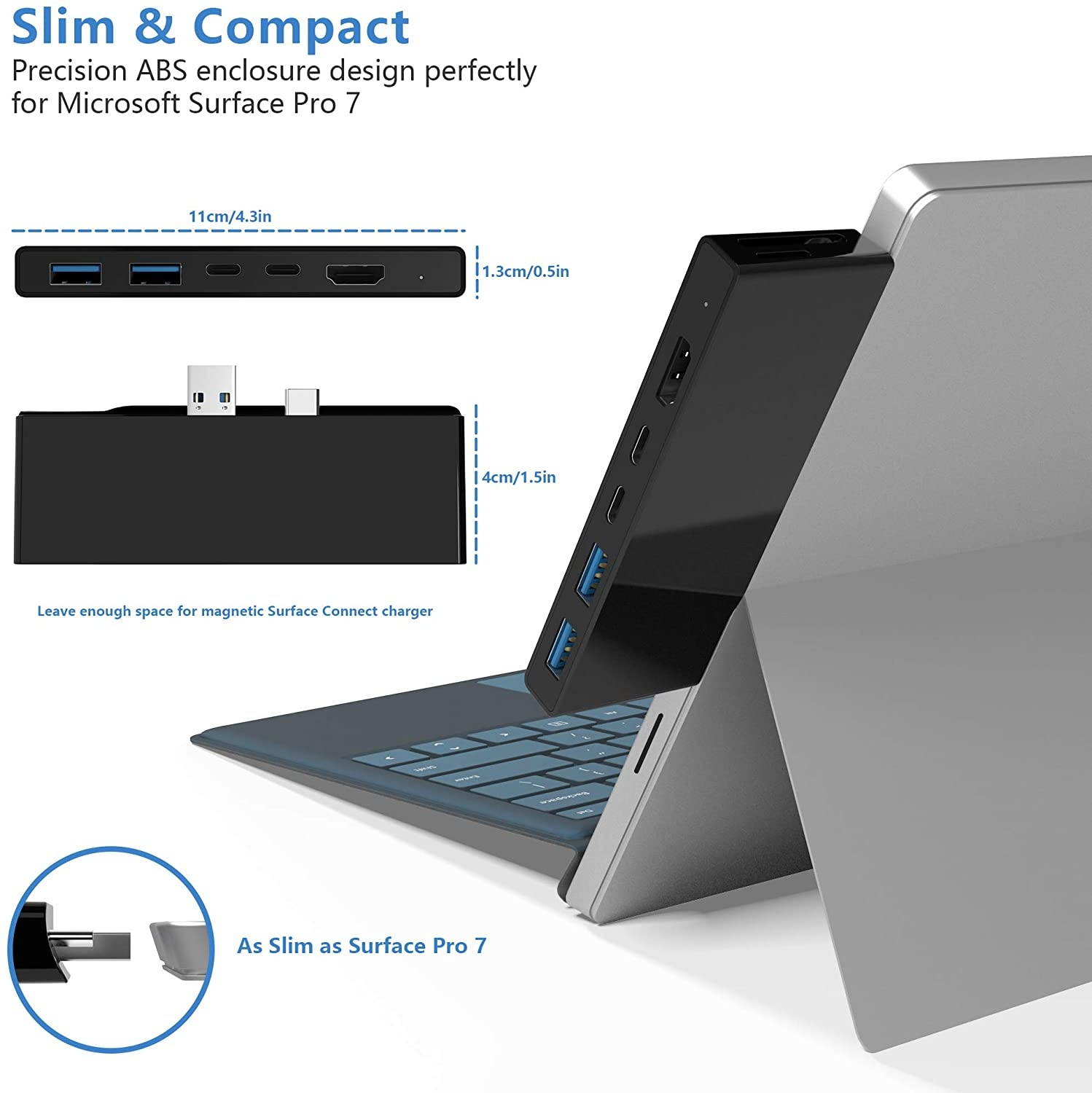 Surface Pro 7 Hub Docking Station with 4K HDMI Adapter+USB C PD 60W Charging port+ USB C 5Gbps Data Port +2 Port USB 3.0+SD/TF(Micro SD) Card Reader Converter Combo Adaptor for Microsoft Surface Pro 7