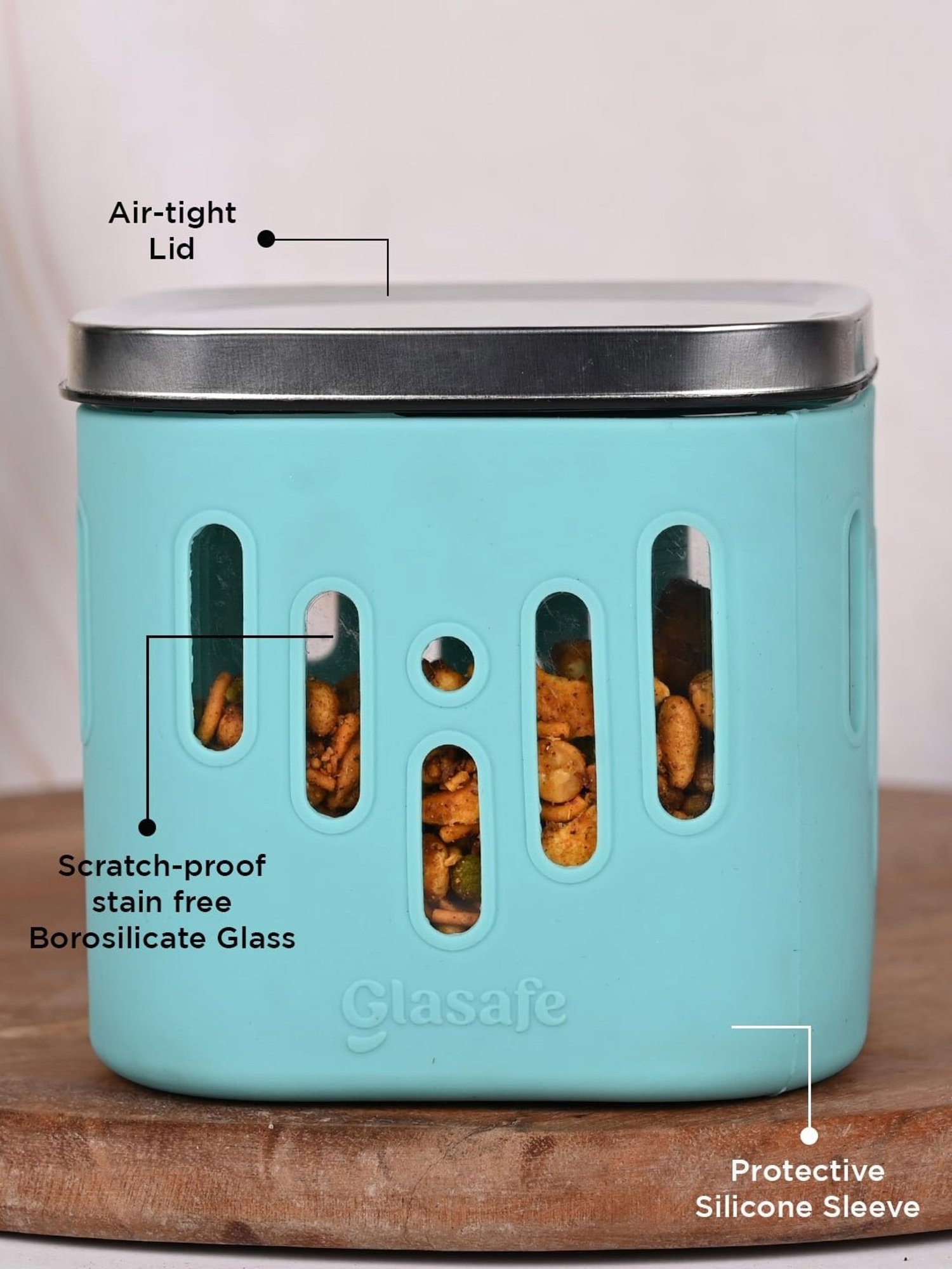 Glasafe 'O' Grip Mellow Green Borosilicate Containers - Set of 4 (600ml)