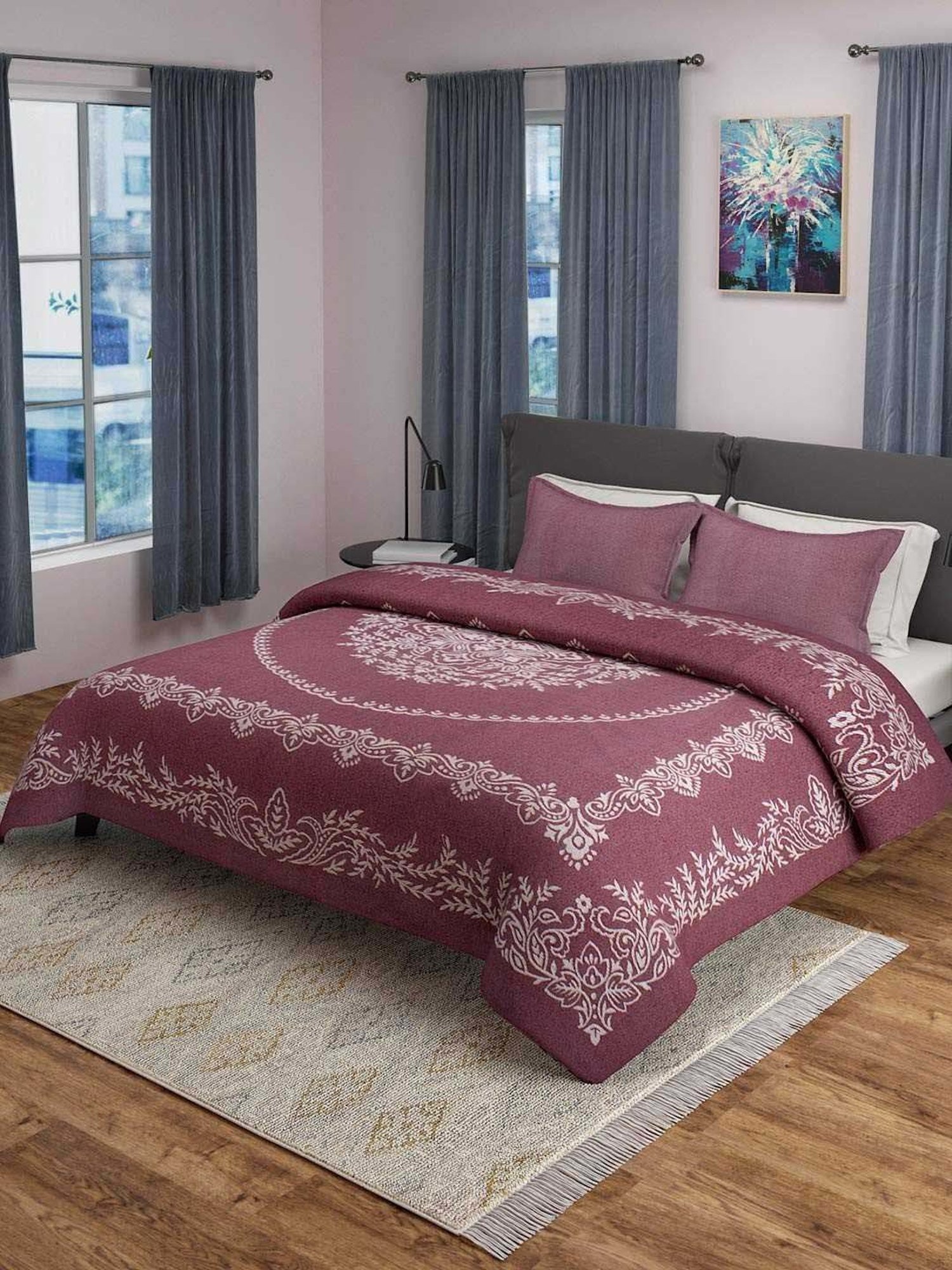 Saral Home Easy Living Maroon Cotton 220 TC Majesty Handmade King Bed Sheet With Pillow Covers
