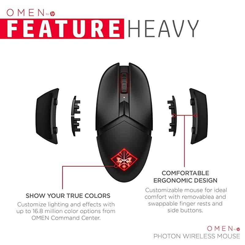 OMEN by  Photon Wireless Gaming Mouse with Qi Wireless Charging Programmable Buttons Custom RGB ESport DPI 6CL96AA