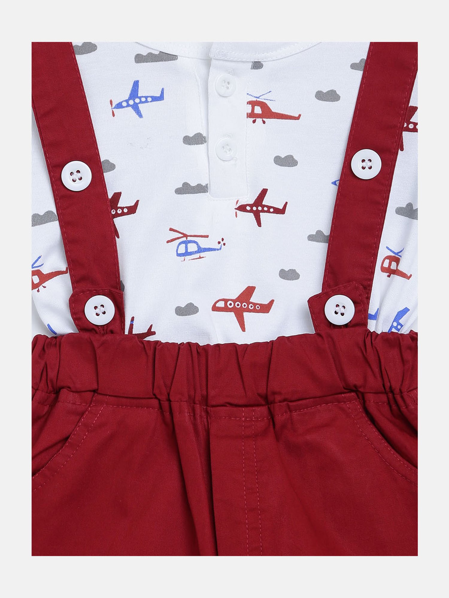 Li'l Tomatoes Kids White & Maroon Printed T-Shirt with Dungaree