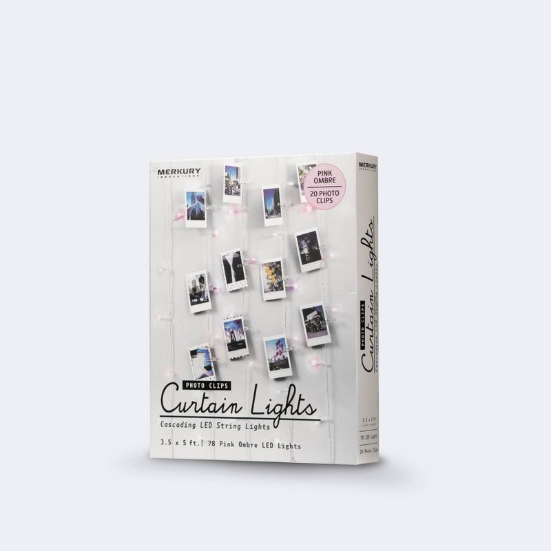 Merkury Photo Clips Curtain Lights Cascading LED String Lights Pink Ombre