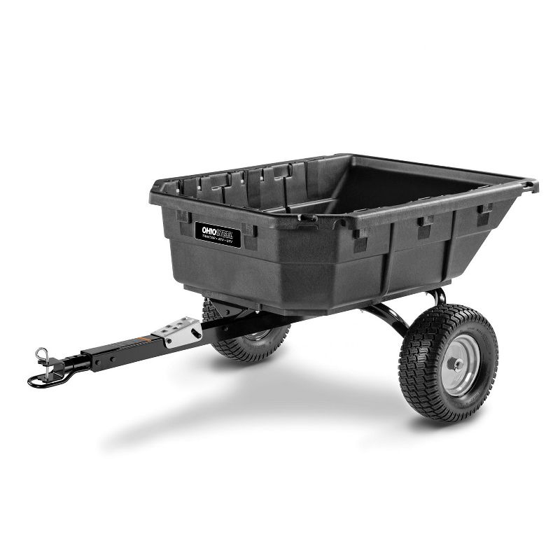 Ohio Steel 4048P-HYB 15 Cubic Foot Swivel Hybrid Lawn Tractor and ATV Utility Dump Cart with Foot Pedal, Multi Terrain Tires, and Rotating Multi Hitch
