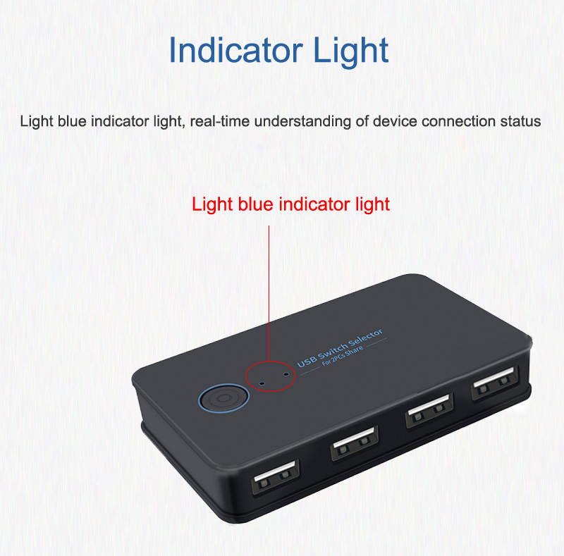 USB KVM Switch Selector 2 Computers 4-Port USB 2.0 Peripheral Sharing Switch Hub Adapter for Keyboard, Mouse, U-disk, Printer, KVM One-Second Switcher Compatible with Mac / Windows / Linux