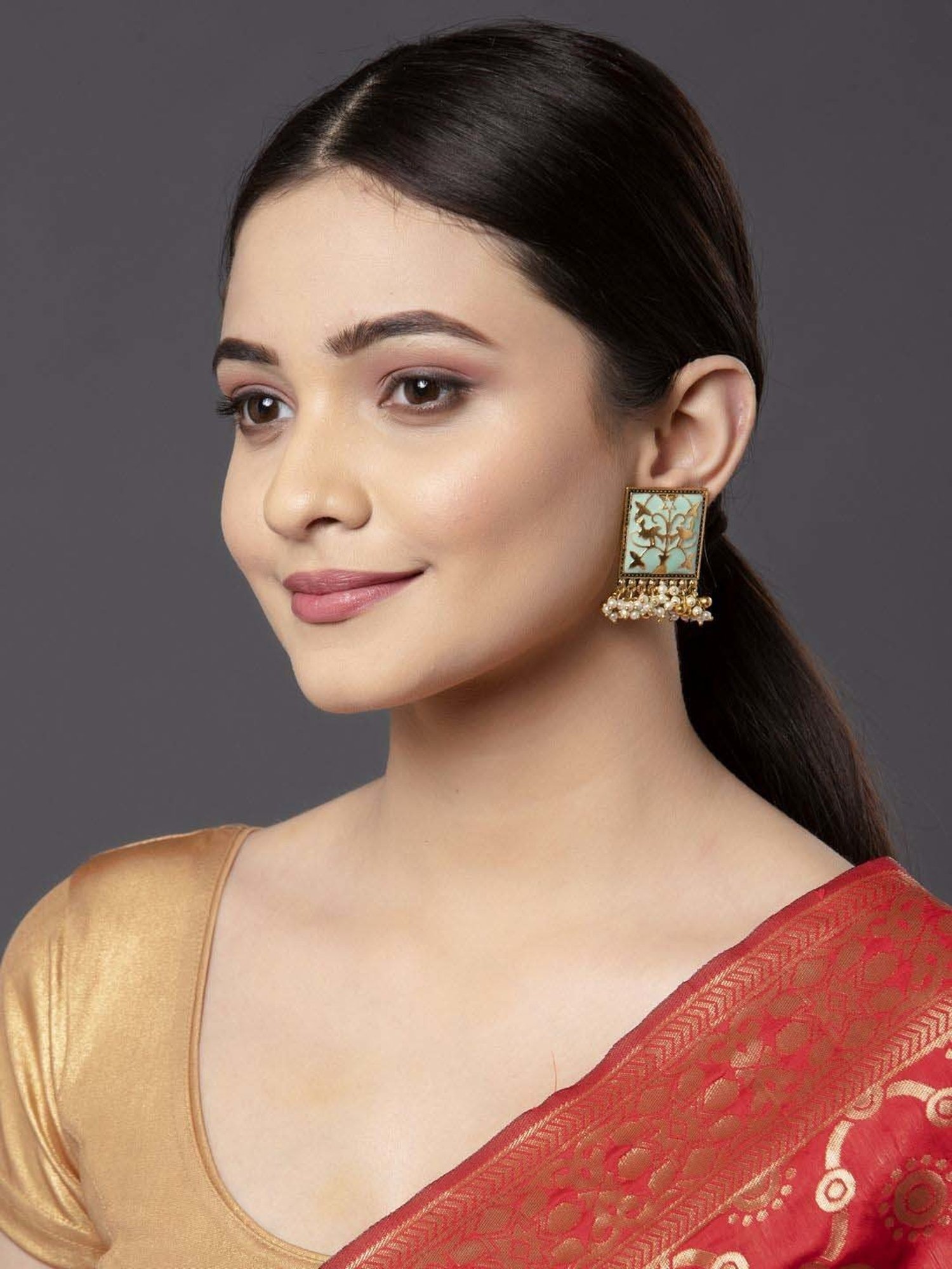 Panash Oxidized Silver-Plated Floral Shape Stud Earrings