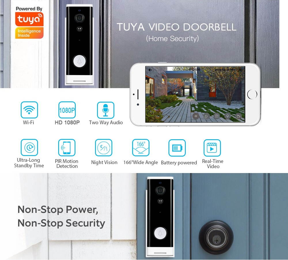 Smart Video Doorbell Intelligent APP Control Wifi Wireless Intercom Door Ring Bell Night Vision Home Security Camera 1080P