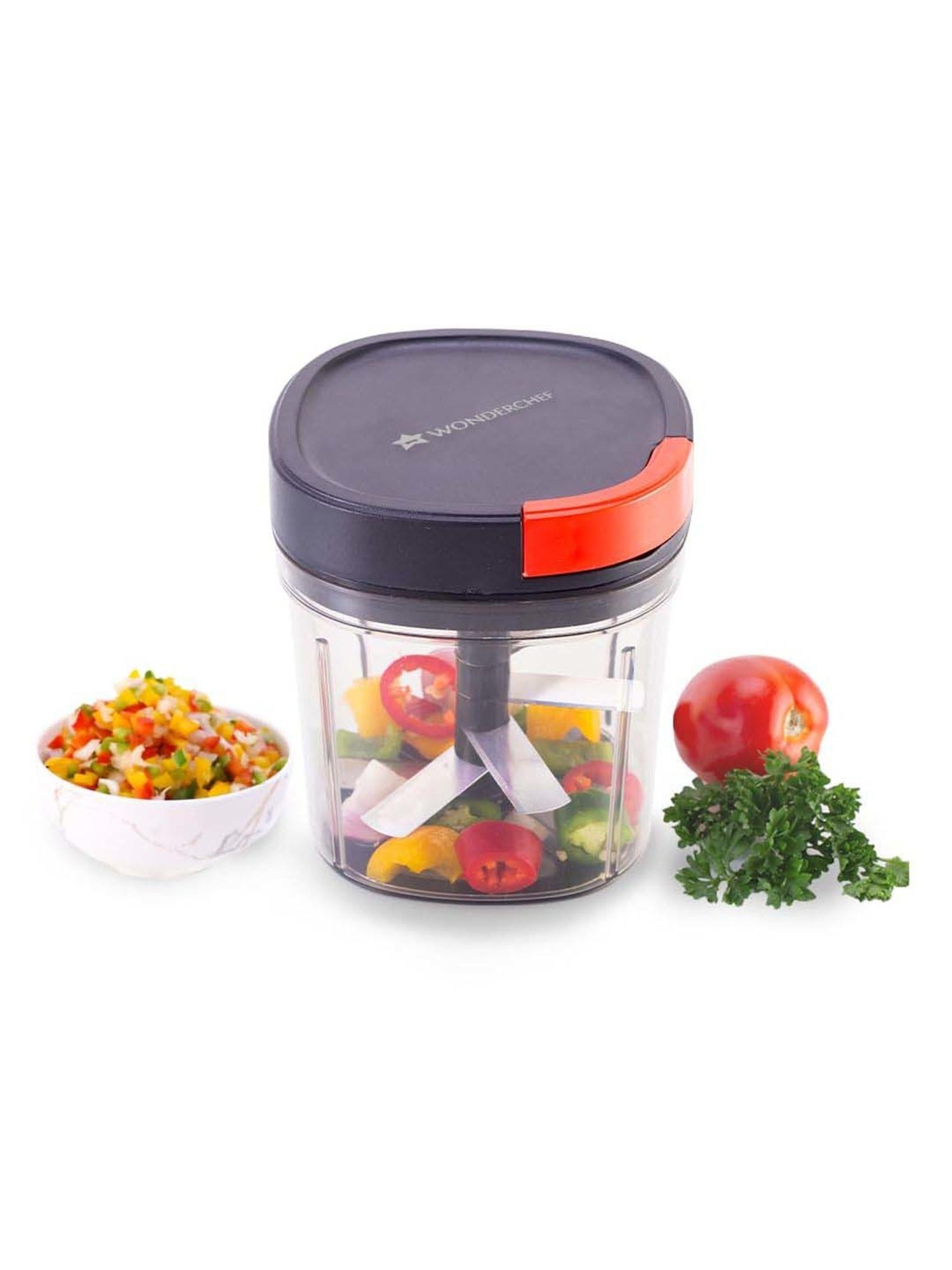 Wonderchef Glory String Vegetable Chopper with 6 Sharp Blades & Air Tight Lid (900ML, Black)