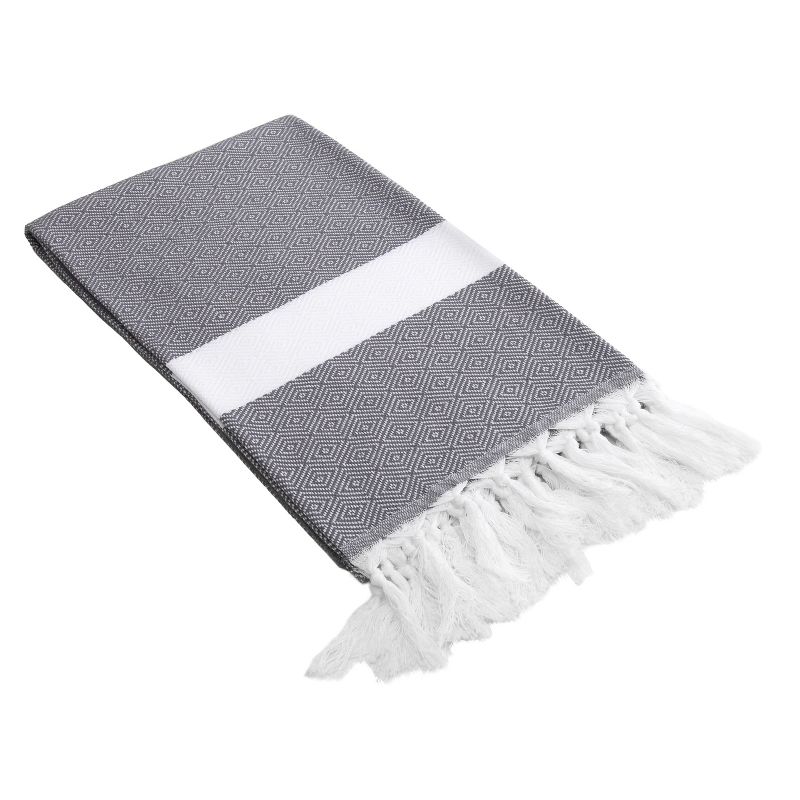 Diamond Weave Pestemal Turkish Cotton Beach Towel Gray