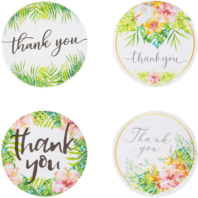 Pipilo Press 1000-Pack Thank You Stickers Roll with Assorted Tropical Leaves Designs (1.5 Inches)