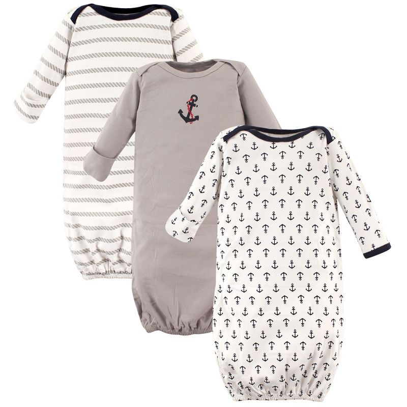 Luvable Friends Baby Boy Cotton Long-Sleeve Gowns 3pk, Little Man, 0-6 Months
