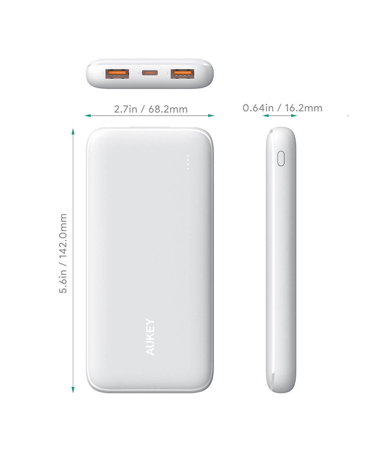 AUKEY USB C Power Bank 10000mAh Portable Charger, Triple Outputs High-Speed External Battery Pack Compatible with iPhone 11/11 Pro/Xs/XS Max/XR, iPad, Samsung, Pixel and More PB-N73