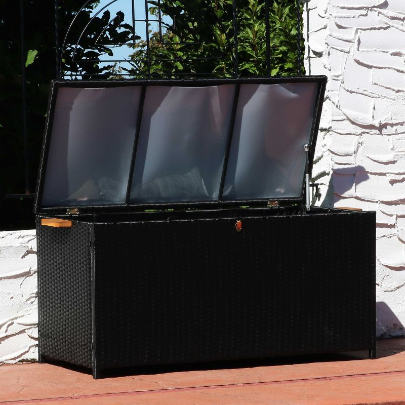 Sunnydaze Indoor Garage Acacia Wood and Resin Wicker Storage Box Trunk with Hinged Lid - 47" - Black