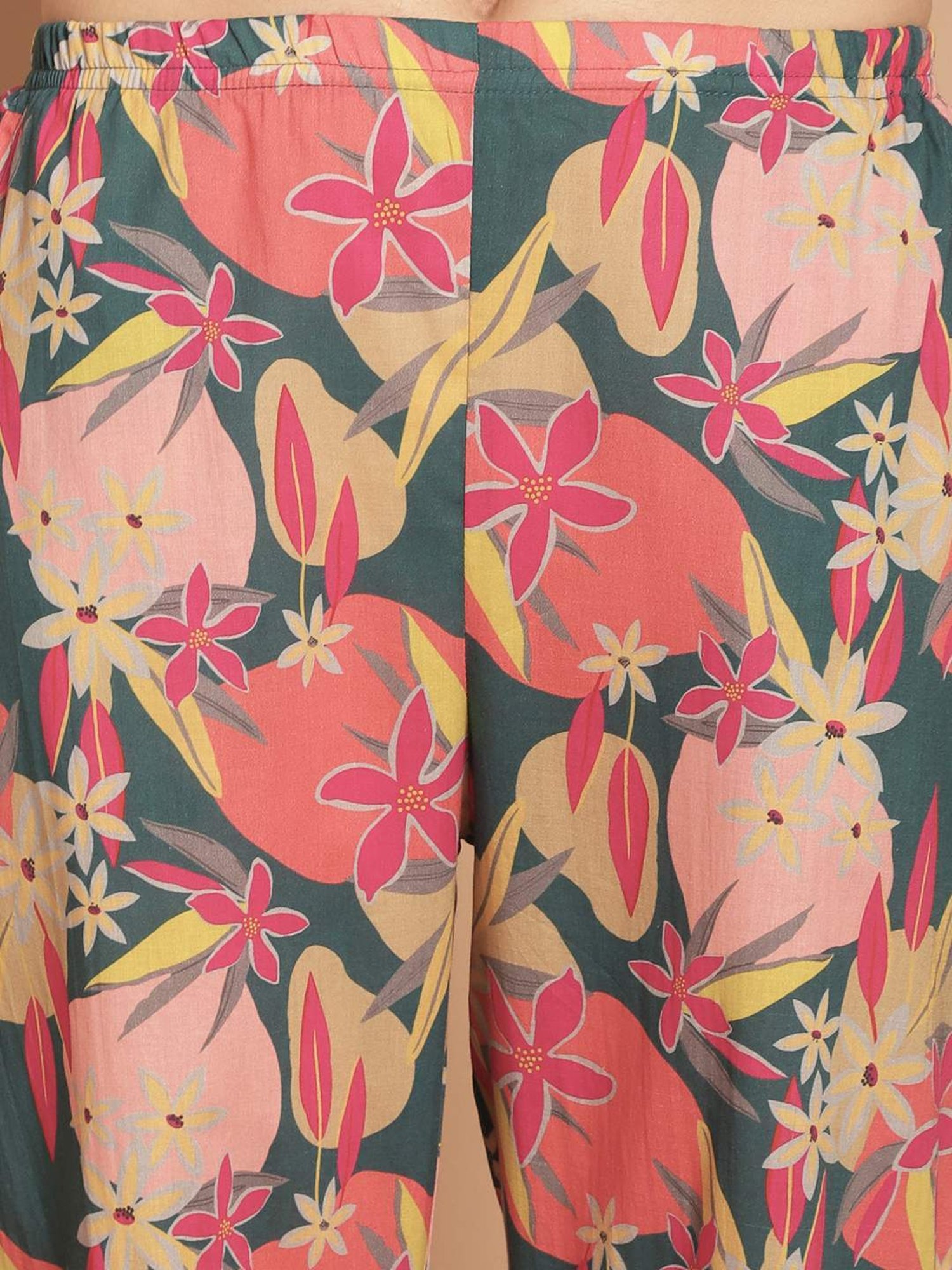 Kanvin Pink & Green Cotton Printed Shirt Pyjamas Set