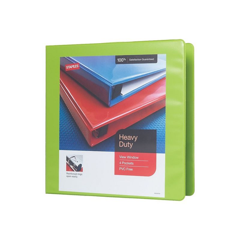 Staples Heavy Duty 2" 3-Ring View Binder Chartreuse (24687) 56321-CC/24687