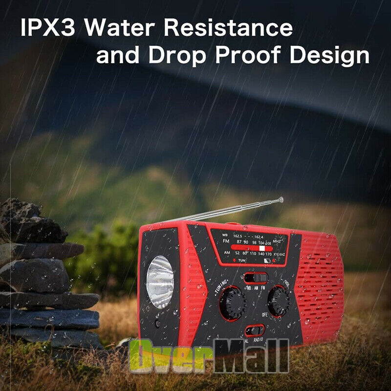 KA340 5Way Powered Rechargeable LED Camping Lantern Emergency AMFMSW NOAA Weather Alert Radio with Bluetooth Flashlight 5V USB Mobile Phone Charger MP3 Player Siren Gold