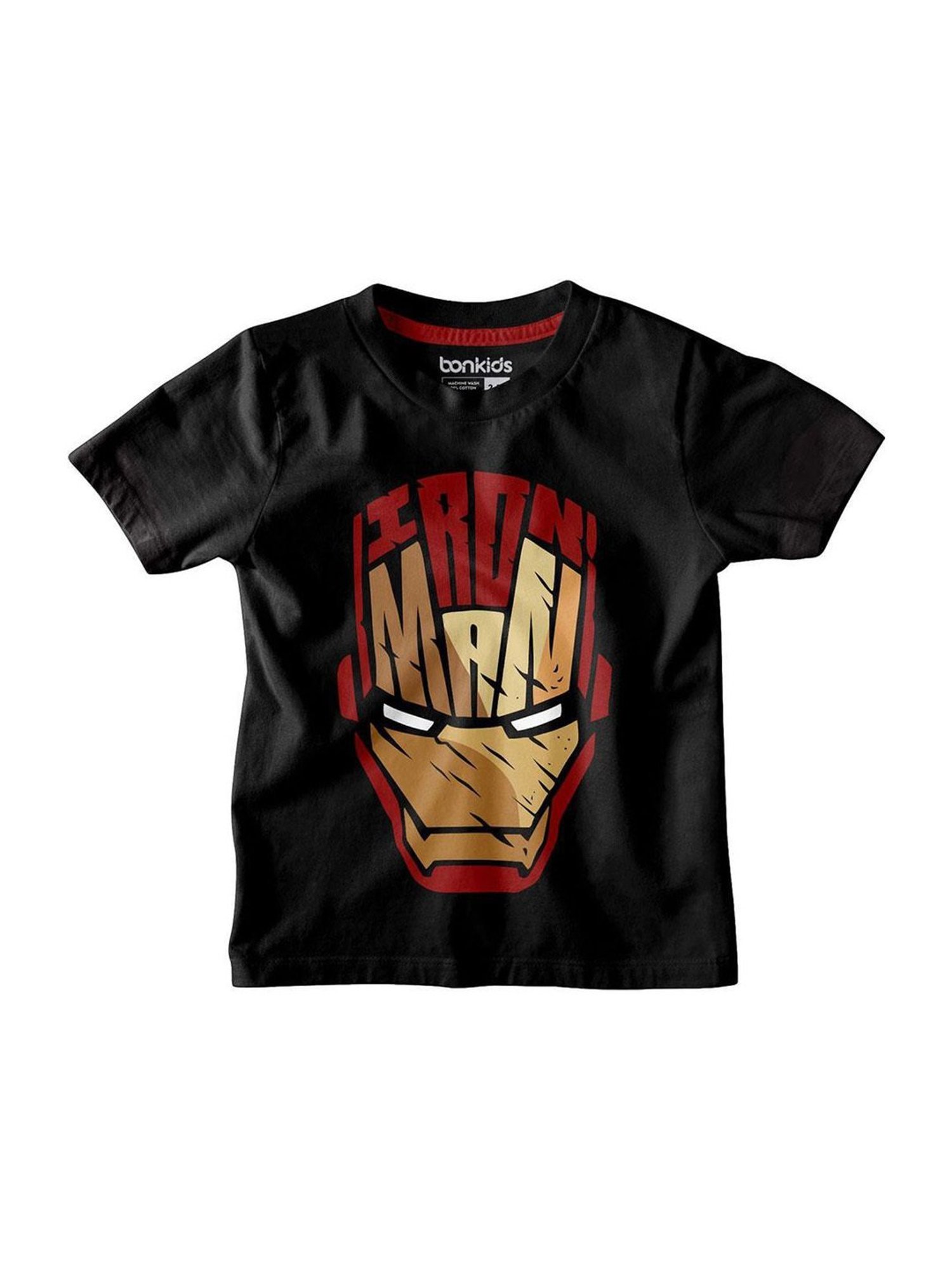 Bonkids Kids Black & Red Cotton Printed Iron Man T-Shirt
