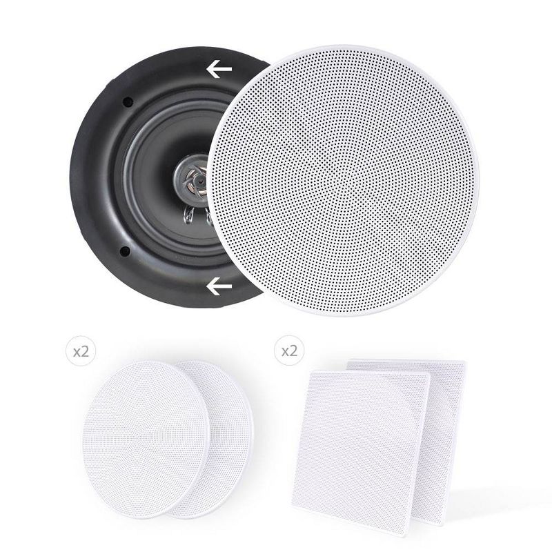 Pyle PDIC66 200 Watt 6.5 Inch In Wall or In Ceiling Flush Mount Dual Stereo 2 Way Home Theater Surround Sound Speakers, White (1 Pair)