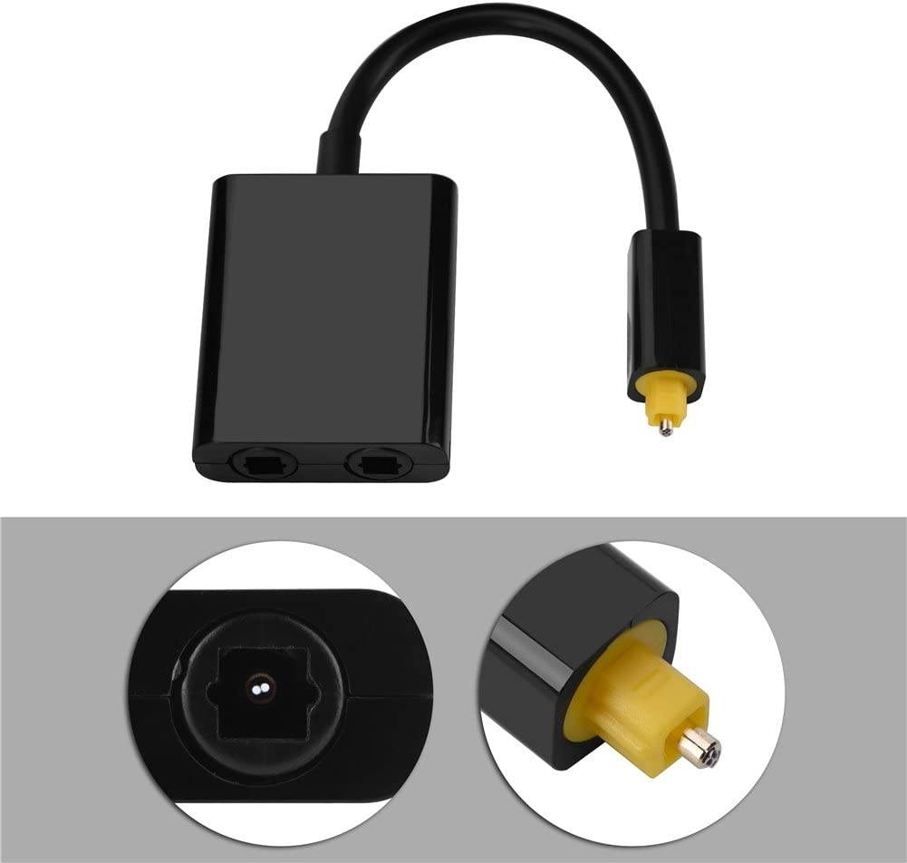 Dual Port Optical Audio Adapter Digital Toslink Splitter Fiber Cable Adapter 1 in 2 Out with 250M/S Transmission for CD Player DVD Player(Black)