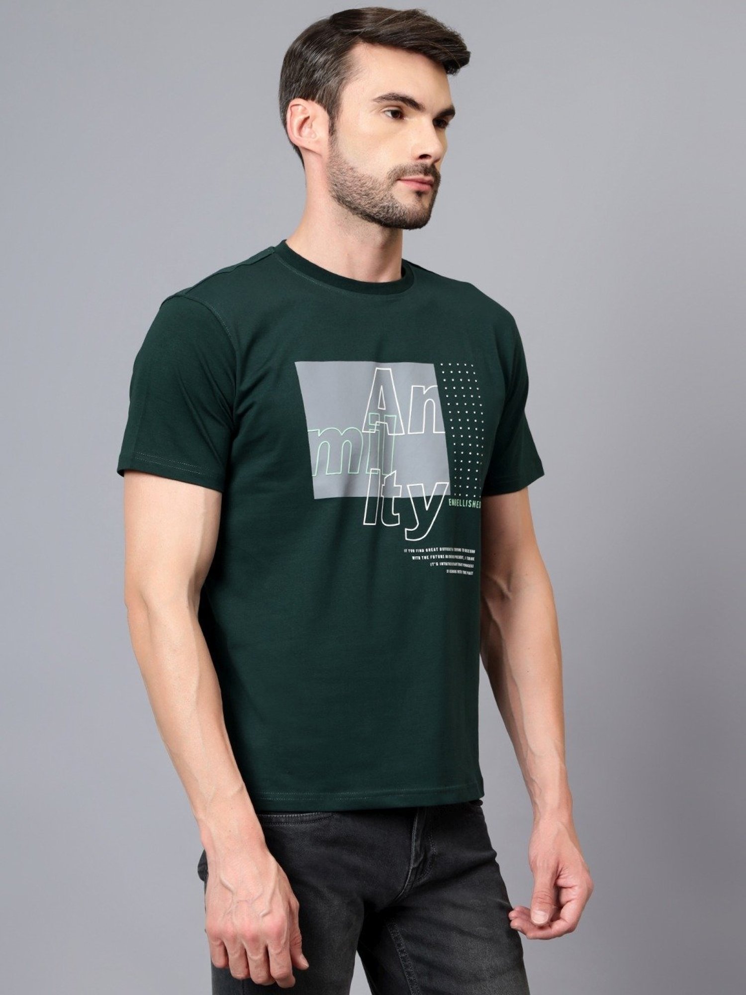 Cantabil Bottle Green Regular Fit Colour Block T-Shirt