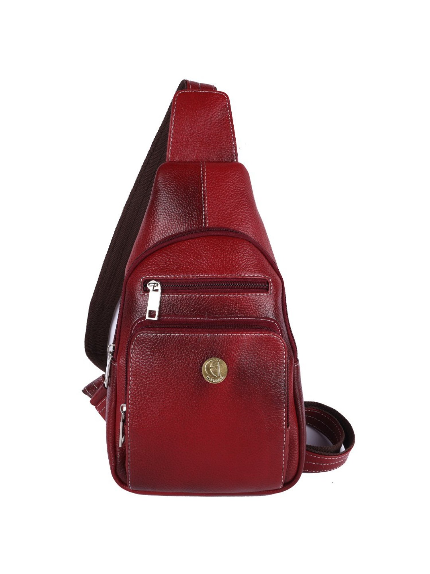 HiLEDER Pure Genuine Leather Sling Cross Body Outdoor Passport Chest Bag for Men and Women, Maroon